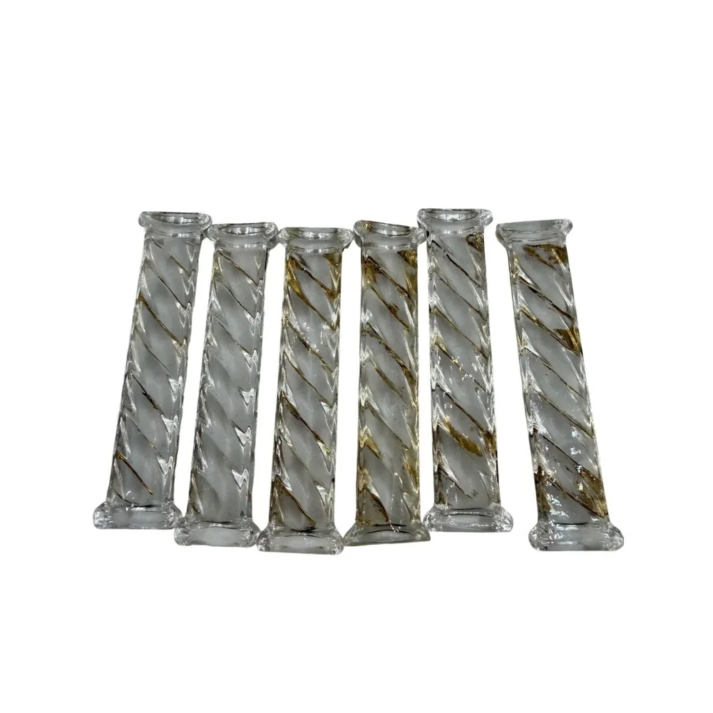 Vintage Glass Knife Rests Gold White Spiral Set of 6 Mid-Century